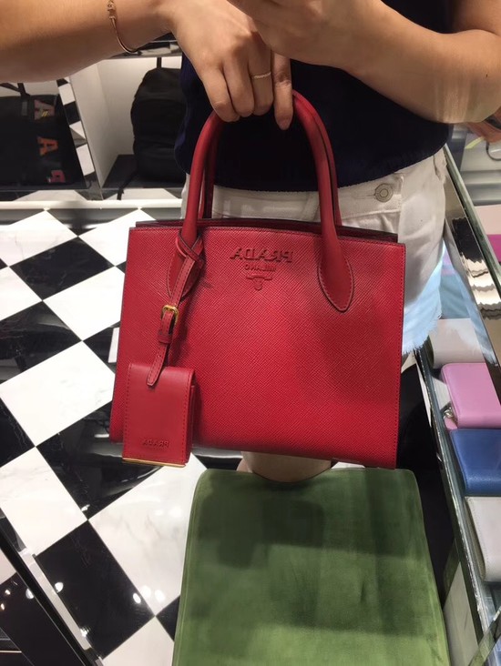 Prada Bibliotheque Handbag in Calf Leather 1BA156 red