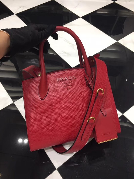 Prada Bibliotheque Handbag in Calf Leather 1BA156 red