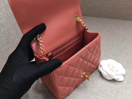 Chanel Classic MINI Flap Bag original Sheepskin Leather A1115 pink gold chain