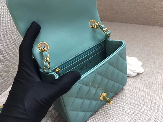 Chanel Classic MINI Flap Bag original Sheepskin Leather A1115 Light blue gold chain