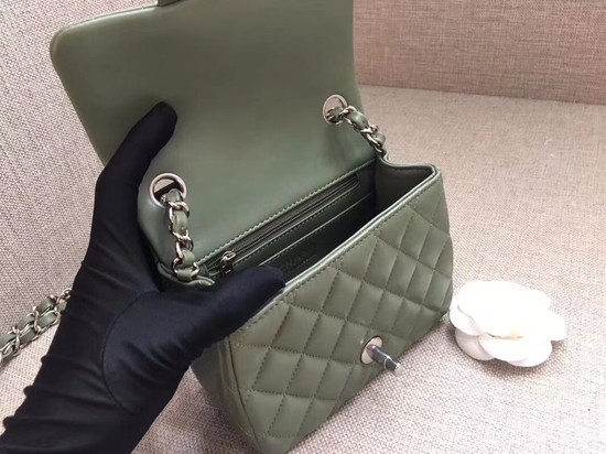 Chanel Classic MINI Flap Bag original Sheepskin Leather A1115 green silver chain