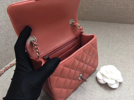 Chanel Classic MINI Flap Bag original Sheepskin Leather A1115 pink silver chain