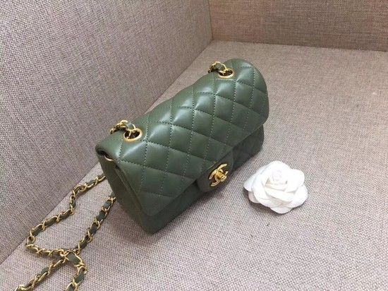 Chanel Classic MINI Flap Bag original Sheepskin Leather A1116 green gold chain