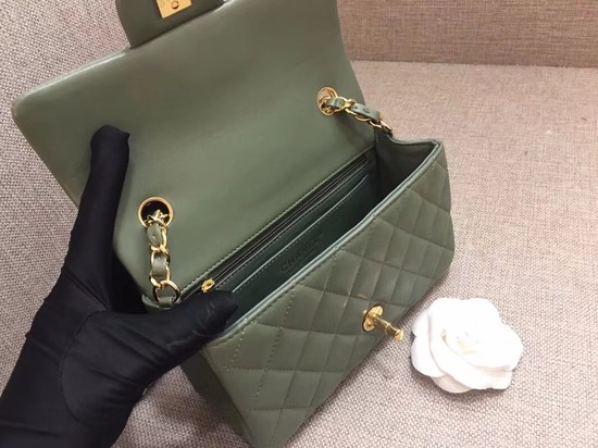 Chanel Classic MINI Flap Bag original Sheepskin Leather A1116 green gold chain