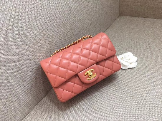 Chanel Classic MINI Flap Bag original Sheepskin Leather A1116 pink gold chain