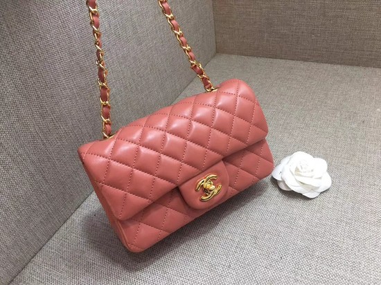 Chanel Classic MINI Flap Bag original Sheepskin Leather A1116 pink gold chain