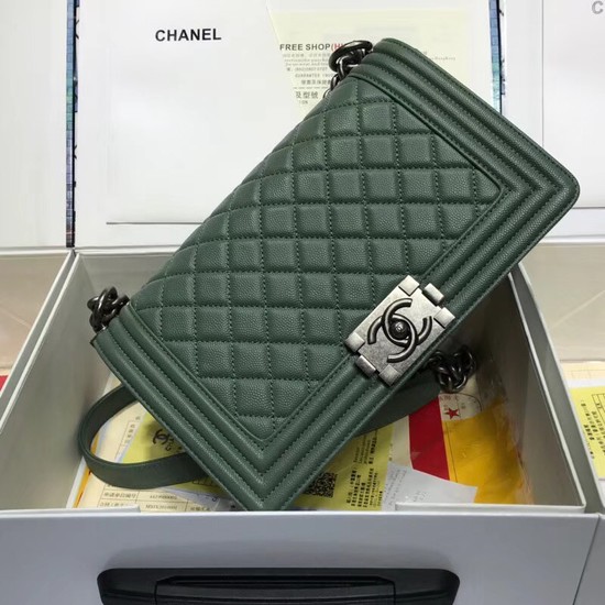 Chanel Leboy Original caviar leather Shoulder Bag A67086 green silver chain