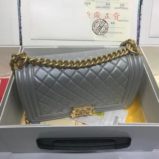 Chanel Leboy Original caviar leather Shoulder Bag A67086 silver gold chain