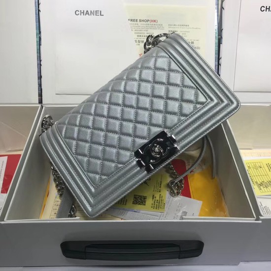 Chanel Leboy Original caviar leather Shoulder Bag A67086 silver silver chain