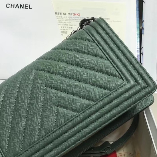 Chanel Leboy Original caviar leather Shoulder Bag V67086 green silver chain