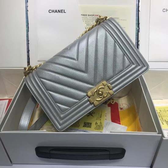 Chanel Leboy Original caviar leather Shoulder Bag V67086 silver gold chain