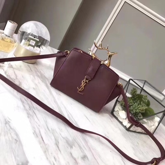 SAINT LAURENT Monogram Cabas small leather shoulder bag 3805 Wine