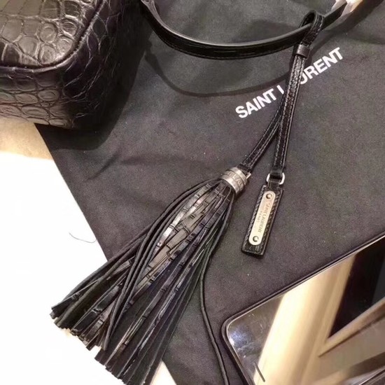 SAINT LAURENT crocodile-embossed leather cross-body bag 505730 black