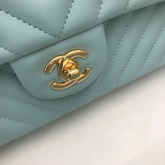Chanel Classic original Sheepskin Leather Shoulder Bag 1112V Sky blue gold chain