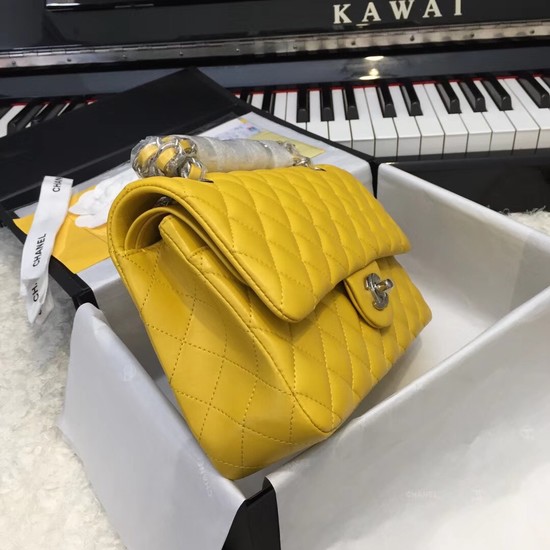 Chanel Flap Original Sheepskin Leather CF1112 Yellow silver chain