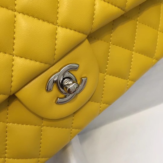 Chanel Flap Original Sheepskin Leather CF1112 Yellow silver chain