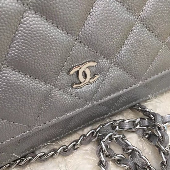 Chanel Original Caviar Leather Flap cross-body bag CF33814 Silver gray Silver chain