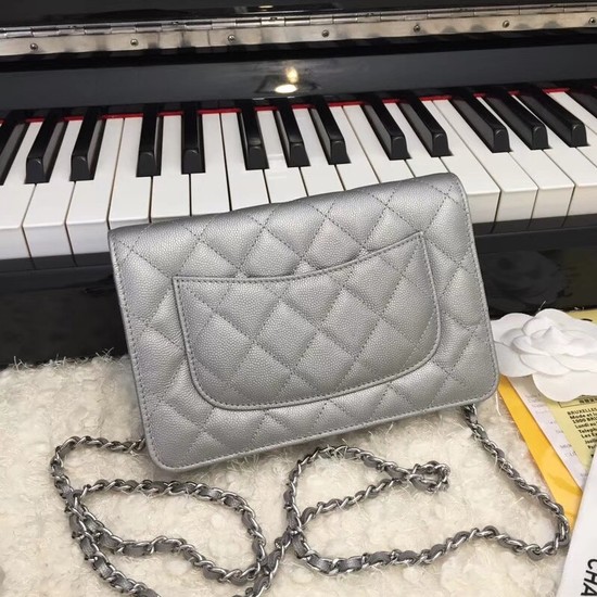 Chanel Original Caviar Leather Flap cross-body bag CF33814 Silver gray Silver chain