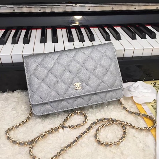 Chanel WOC Original Caviar Leather Flap cross-body bag CF33814 Silver gray Gold chain