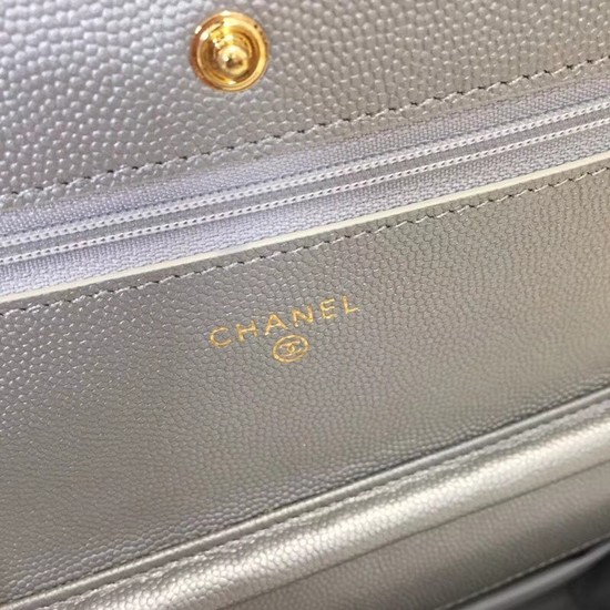 Chanel WOC Original Caviar Leather Flap cross-body bag CF33814 Silver gray Gold chain