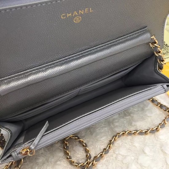 Chanel WOC Original Caviar Leather Flap cross-body bag CF33814 Silver gray Gold chain