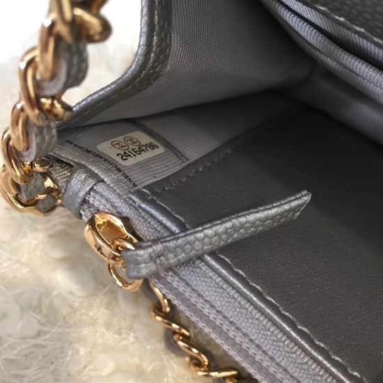 Chanel WOC Original Caviar Leather Flap cross-body bag CF33814 Silver gray Gold chain