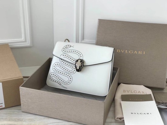 BVLGARI Serpenti Forever leather flap bag Serpenti neon 2206 white