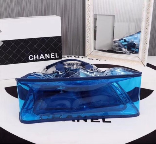 Chanel transparent Calf leather Tote Shopping Bag 8048 blue