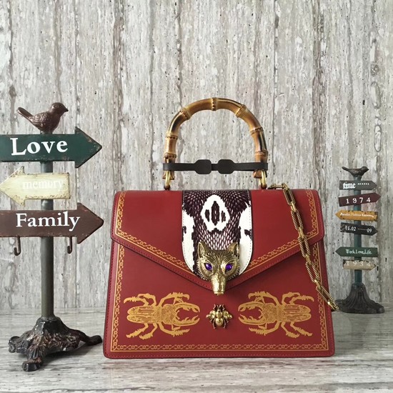 Gucci Fox lobster Bamboo Top Handle Bag 466434 red