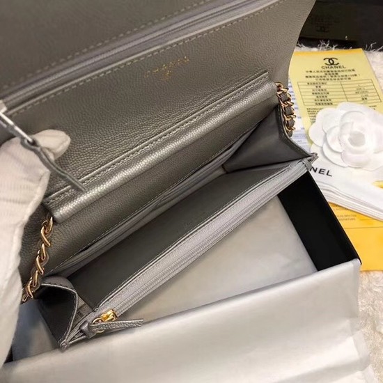 Chanel WOC Original Caviar Leather Flap cross-body bag V33814 Silver grey gold chain