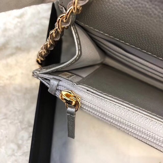 Chanel WOC Original Caviar Leather Flap cross-body bag V33814 Silver grey gold chain