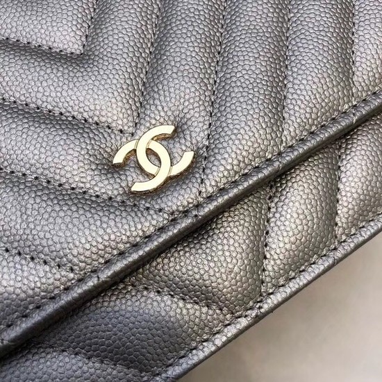 Chanel WOC Original Caviar Leather Flap cross-body bag V33814 Silver grey gold chain