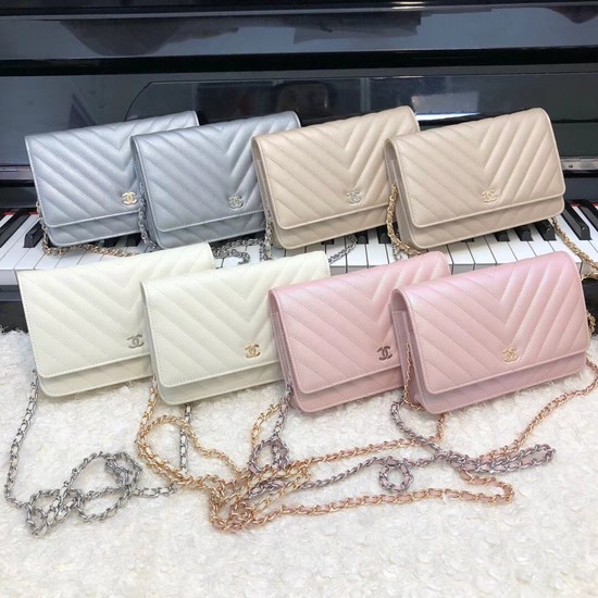 Chanel WOC Original Caviar Leather Flap cross-body bag V33814 cream gold chain