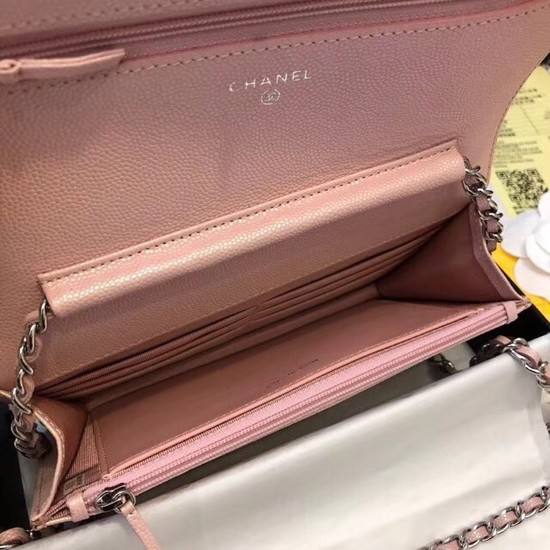 Chanel WOC Original Caviar Leather Flap cross-body bag V33814 pink silver chain