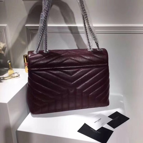 SAINT LAURENT Loulou Monogram medium quilted leather shoulder bag 74558 Wine