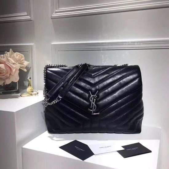 SAINT LAURENT Loulou Monogram medium quilted leather shoulder bag 74558 black