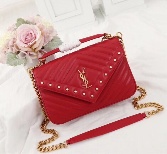 Saint Laurent small quilted leather satchel 26603 red