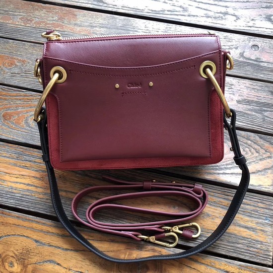 CHLOE Roy leather and suede small shoulder bag 20657 Plum purple