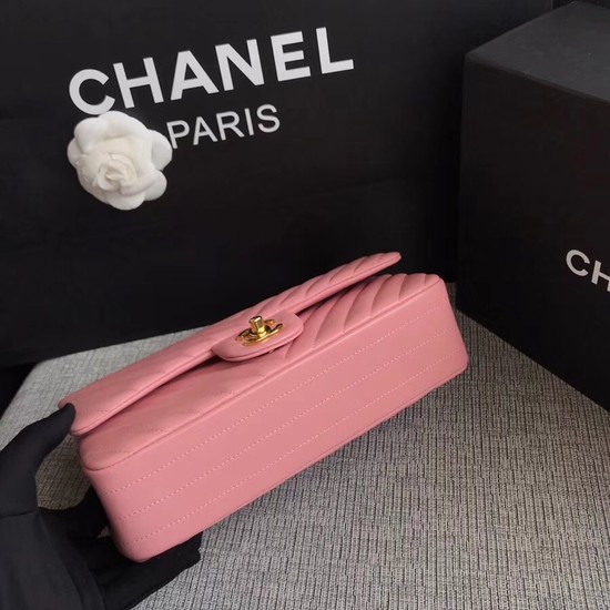 Chanel Flap Shoulder Bag Original sheepskin Leather 1112V Cherry Pink gold chain