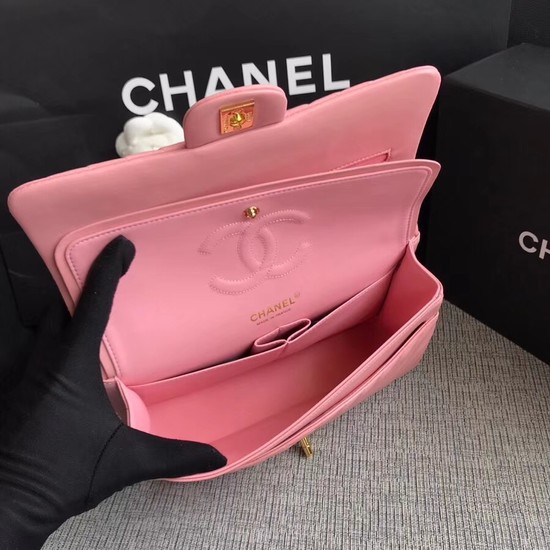 Chanel Flap Shoulder Bag Original sheepskin Leather 1112V Cherry Pink gold chain