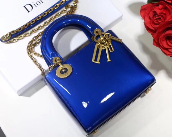 Dior calfskin Mini Lady bag M0598 blue