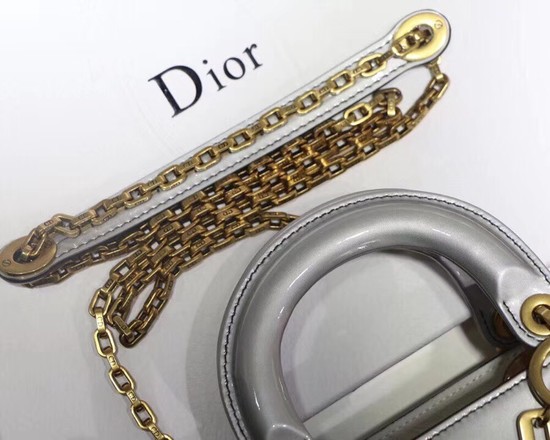 Dior calfskin Mini Lady bag M0598 silver