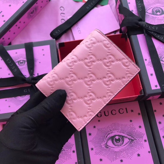 Gucci Signature card case with cherries 476050 pink