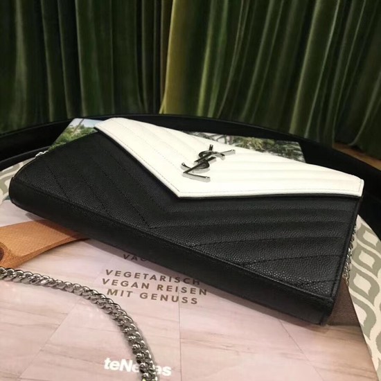 SAINT LAURENT Monogram quilted leather envelope clutch 26813 Black&white