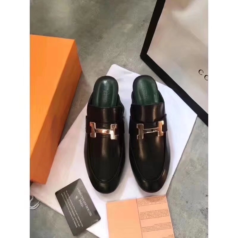 Hermes Leather Slipper HO782LD Black