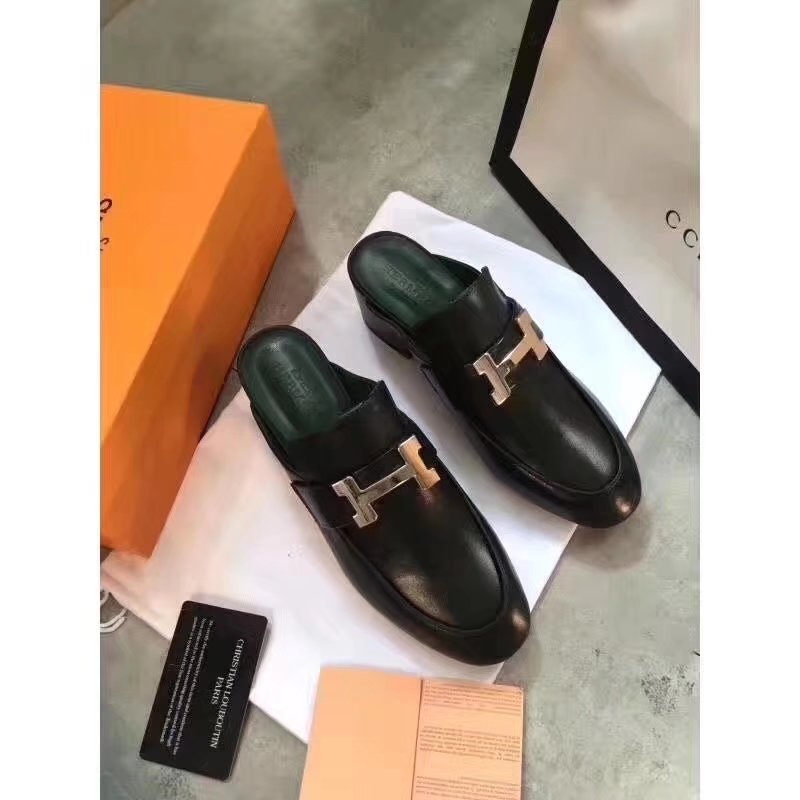 Hermes Leather Slipper HO782LD Black