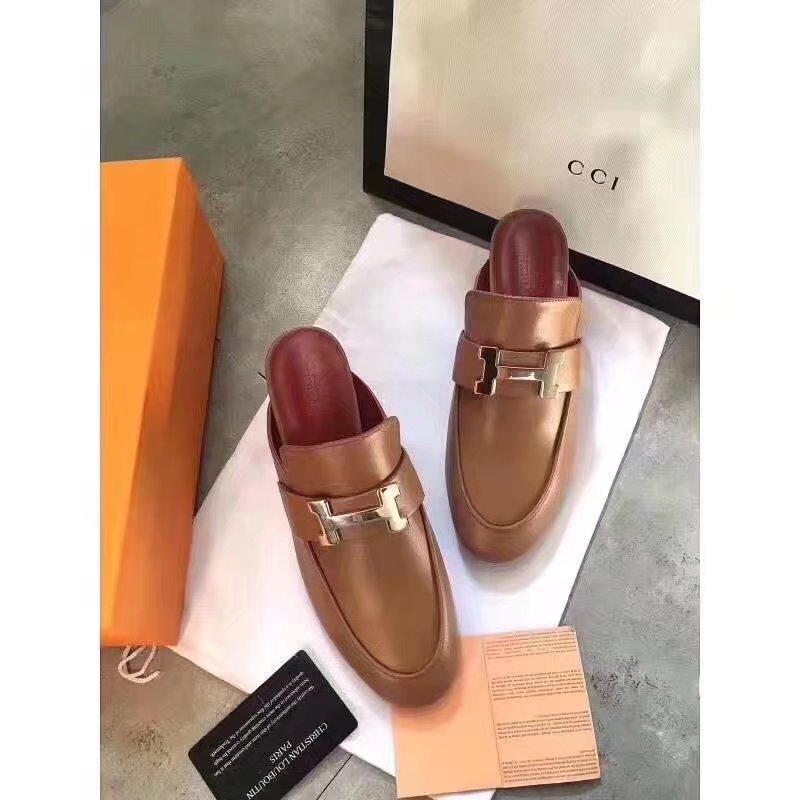 Hermes Leather Slipper HO782LD Camel