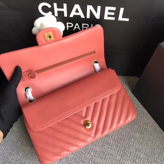 Chanel Flap Original Lambskin Leather Shoulder Bag 1112V watermelon red gold chain