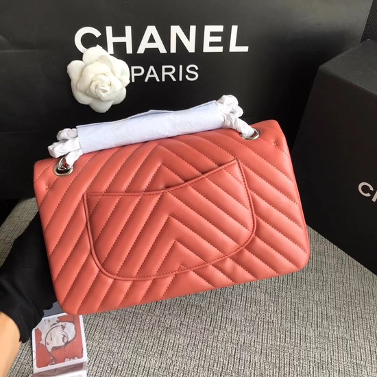 Chanel Flap Original Lambskin Leather Shoulder Bag 1112V watermelon red silver chain