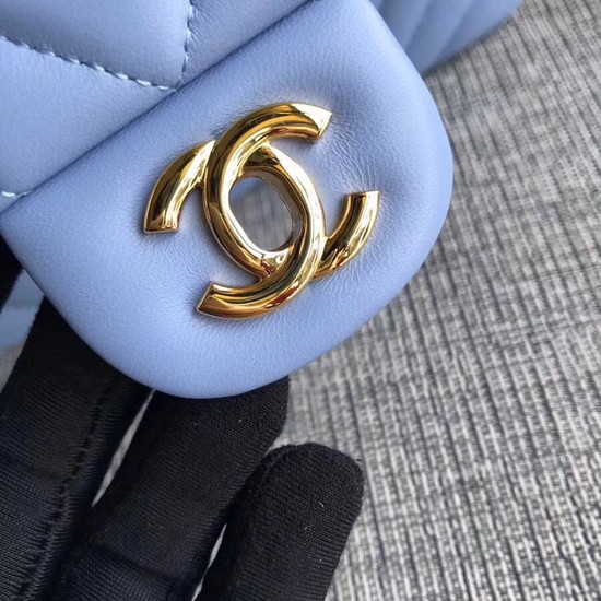 Chanel Flap Original sheepskin Shoulder Bag 1112V Light blue gold chain